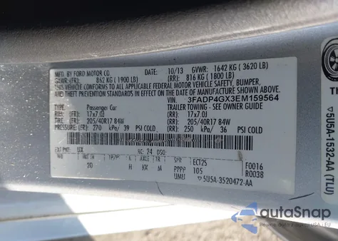 2014 Ford Fiesta St из США, поврежденный, VIN 3FADP4GX3EM159564